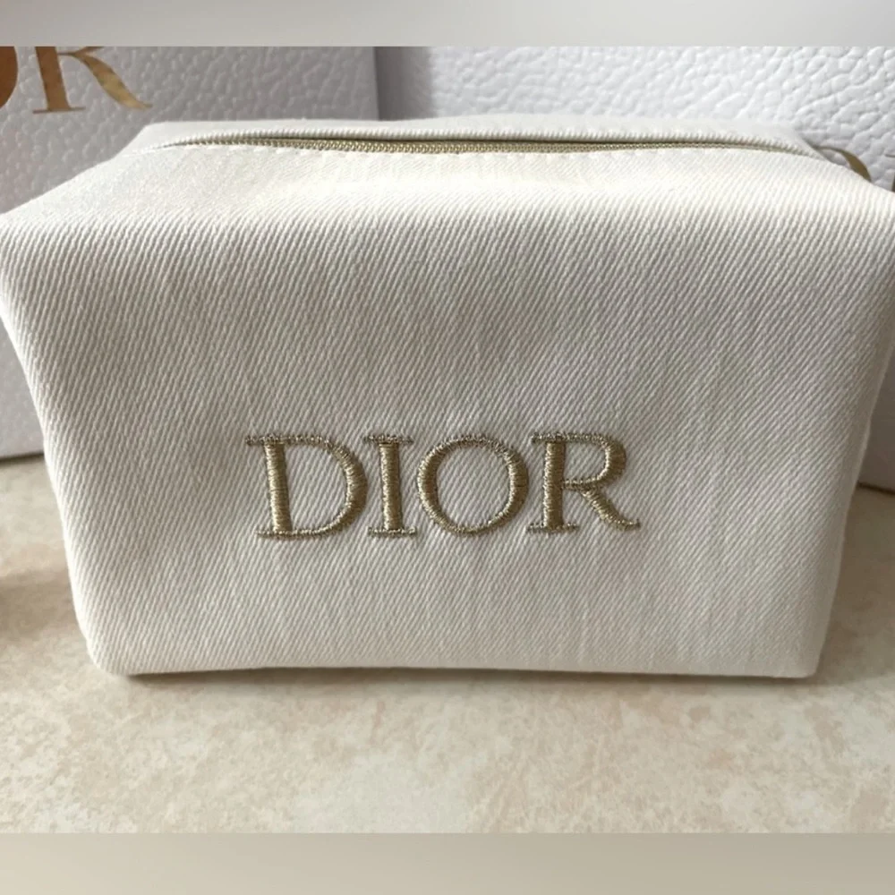 Dior White and Gold Cosmetic Pouch with Miss Dior Perfume